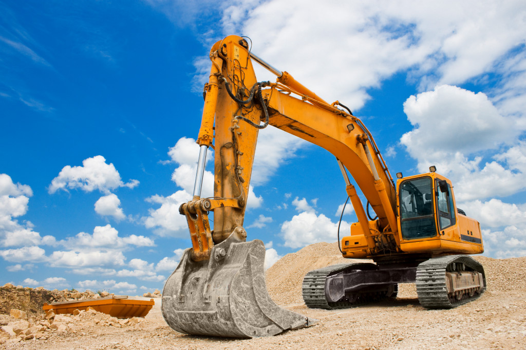An excavator in a rough terrain